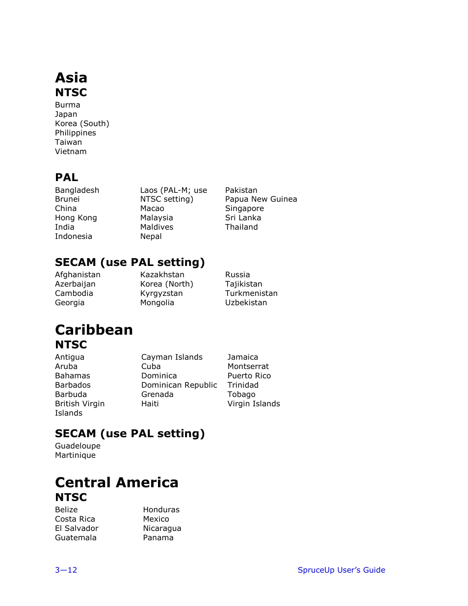 Asia, Ntsc, Caribbean | Central america, Secam (use pal setting) | Ulead 1.0 User Manual | Page 52 / 205