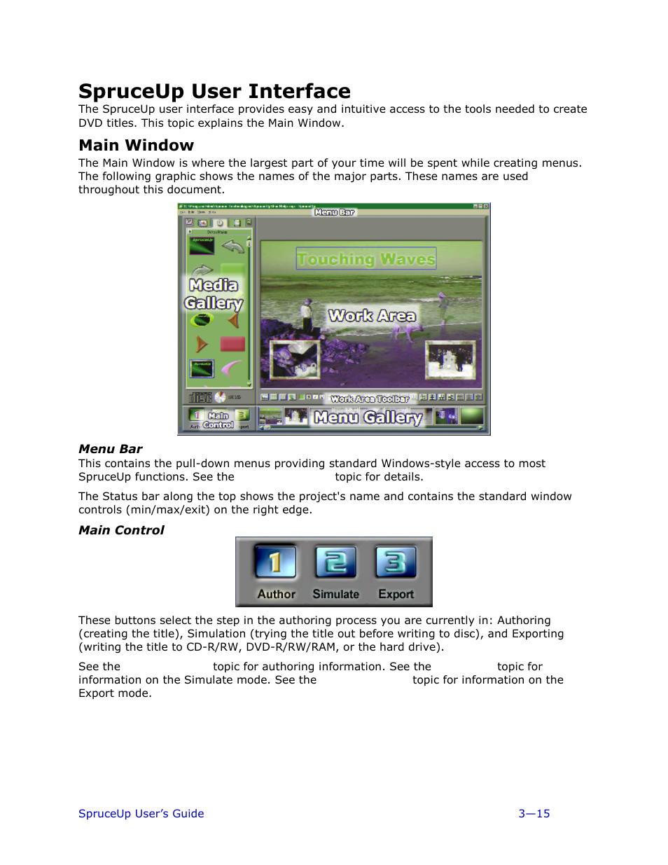 Spruceup user interface, Main window, Menu bar | Main control | Ulead 1.0 User Manual | Page 55 / 205