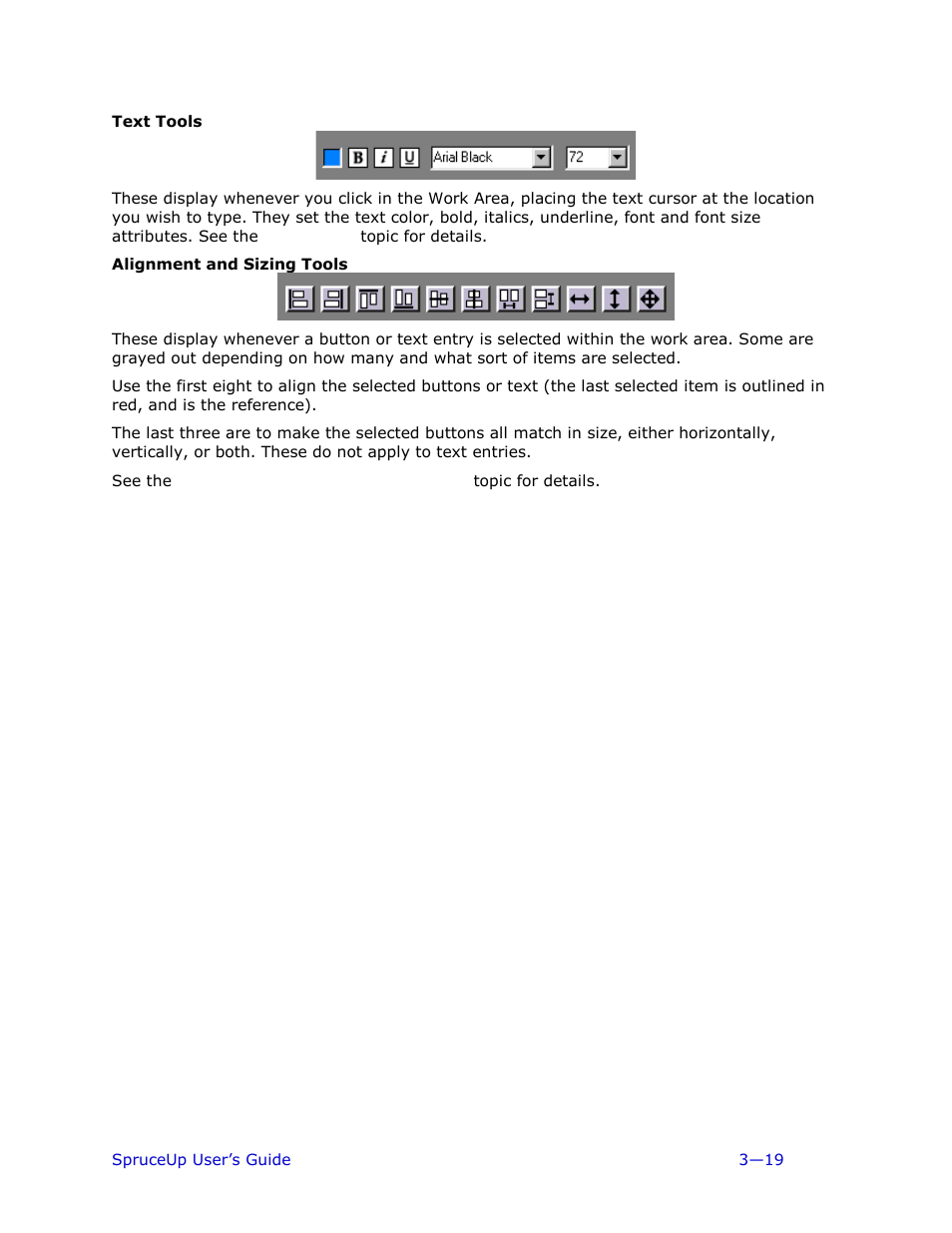 Text tools, Alignment and sizing tools | Ulead 1.0 User Manual | Page 59 / 205