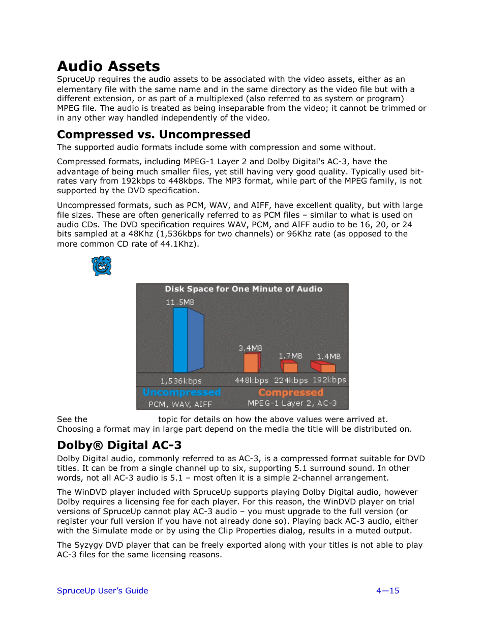 Audio assets, Compressed vs. uncompressed, Dolby® digital ac-3 | Ulead 1.0 User Manual | Page 87 / 205
