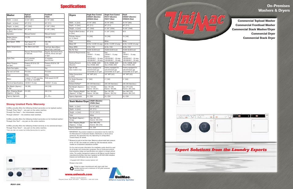 Unimac AU07-208 User Manual | 4 pages
