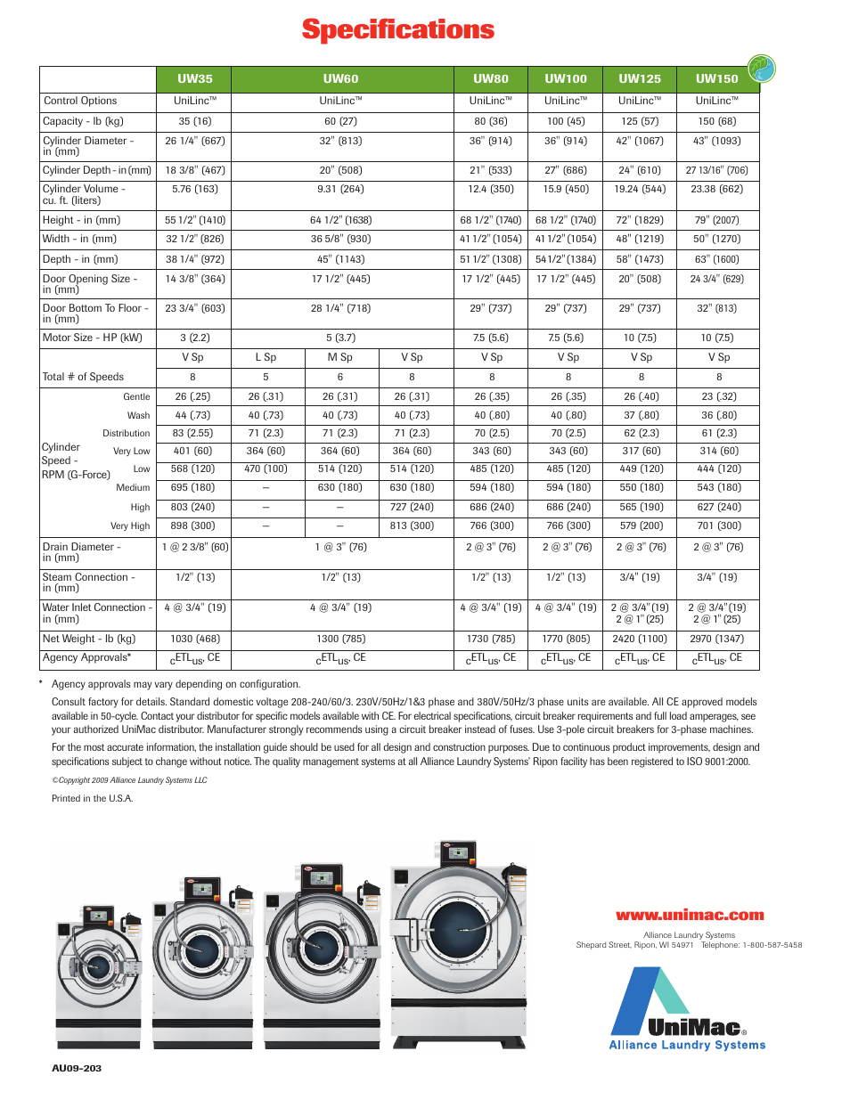 Specifications | Unimac 35 LB User Manual | Page 4 / 4