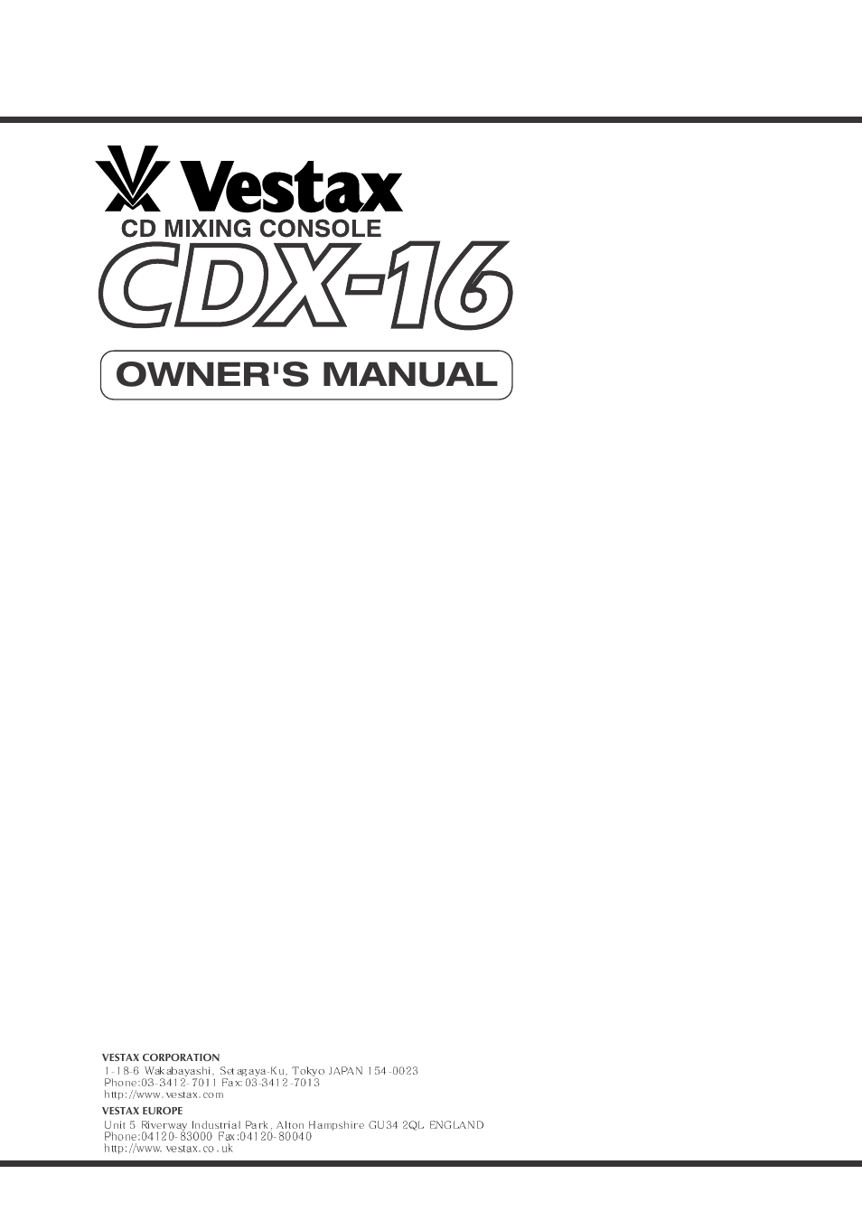 Vestax CDX-16 User Manual | 16 pages