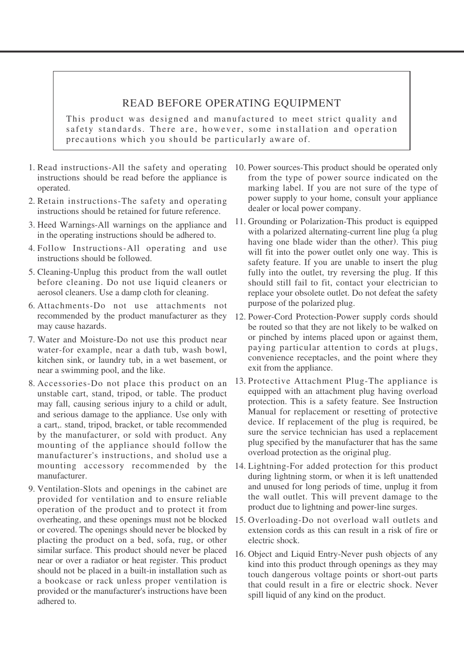 Read before operating equipment | Vestax CDX-16 User Manual | Page 4 / 16