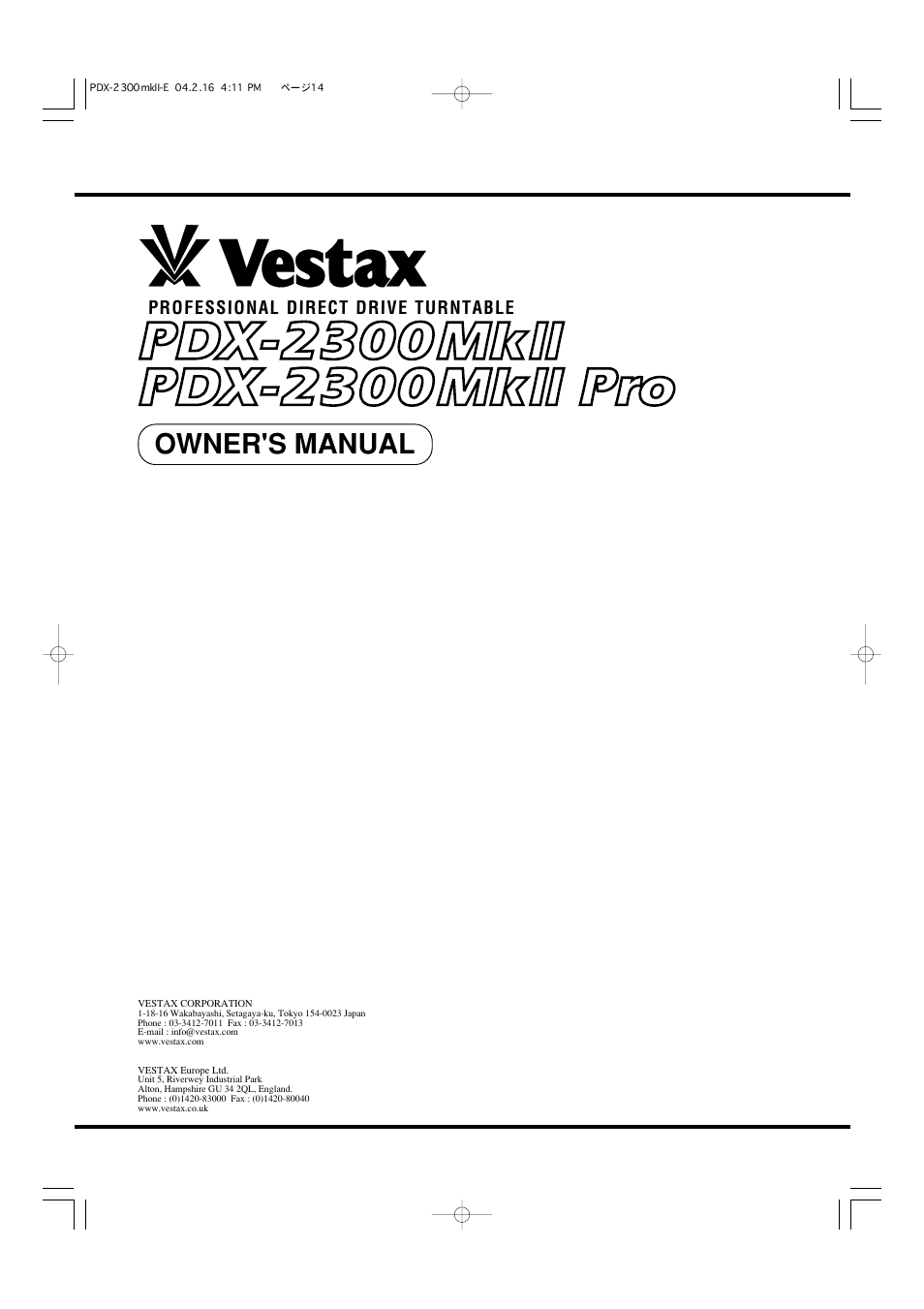 Vestax PDX-2300MkII User Manual | 14 pages