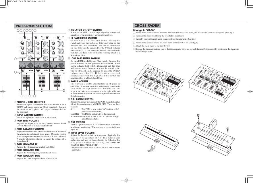 Cross fader | Vestax PMC-CX User Manual | Page 4 / 8