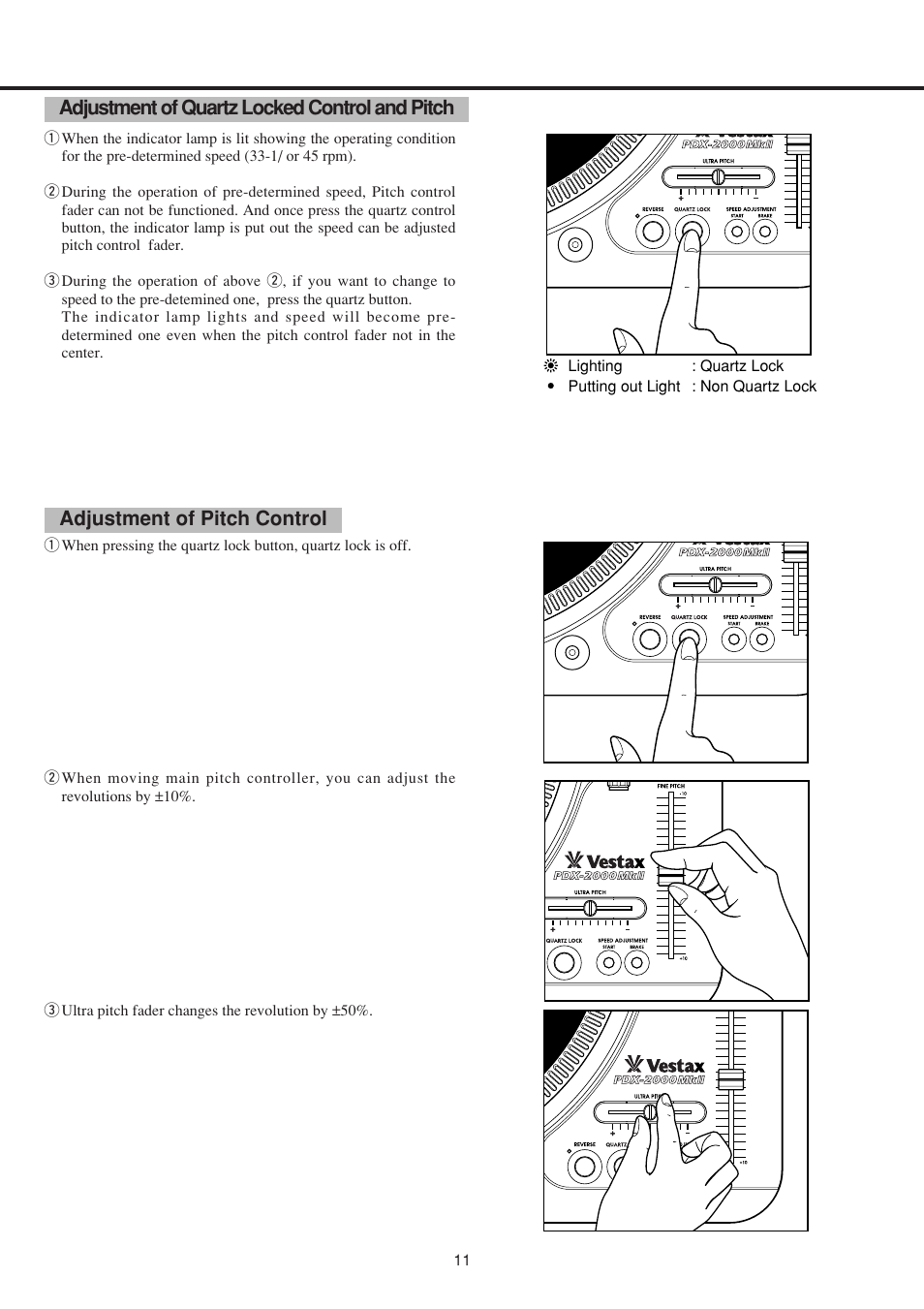 Adjustment of quartz locked control and pitch, Adjustment of pitch control | Vestax PDX-2000MkII User Manual | Page 12 / 14