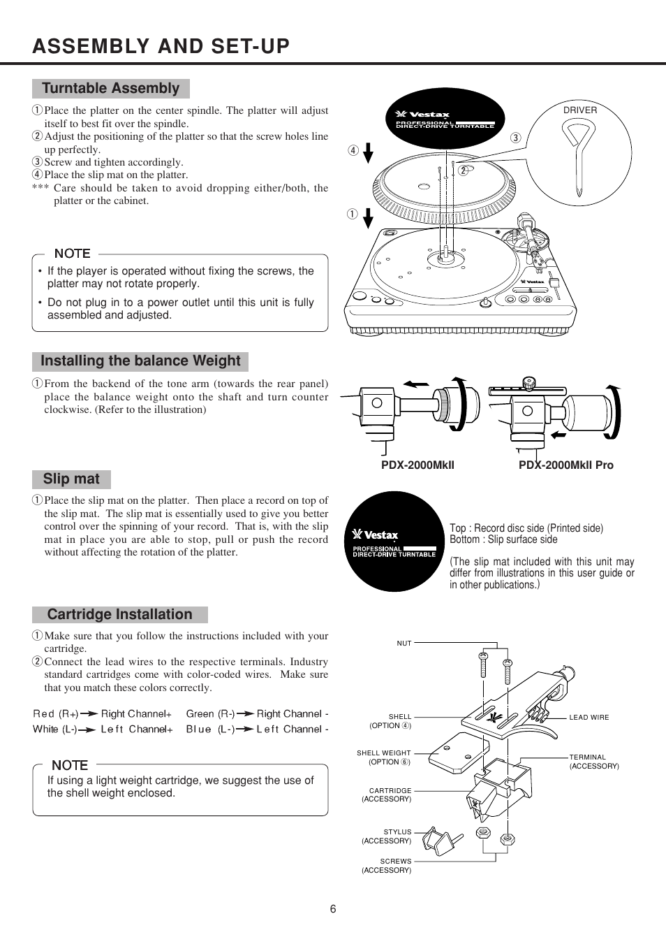 Assembly and set-up, Cartridge installation | Vestax PDX-2000MkII User Manual | Page 7 / 14