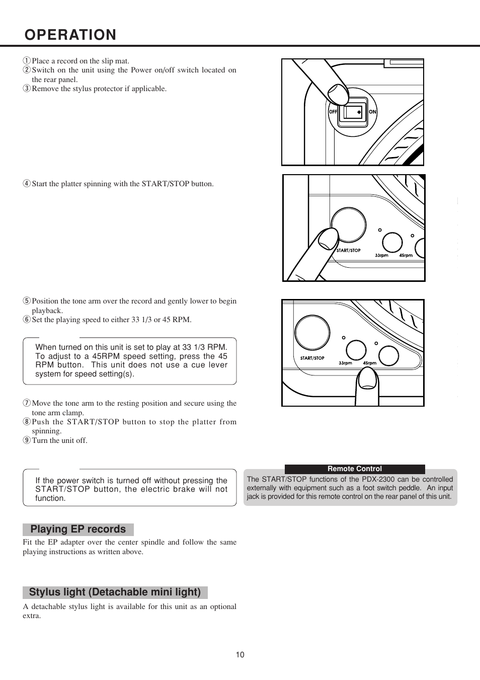 Operation | Vestax PDX-2300 User Manual | Page 11 / 14