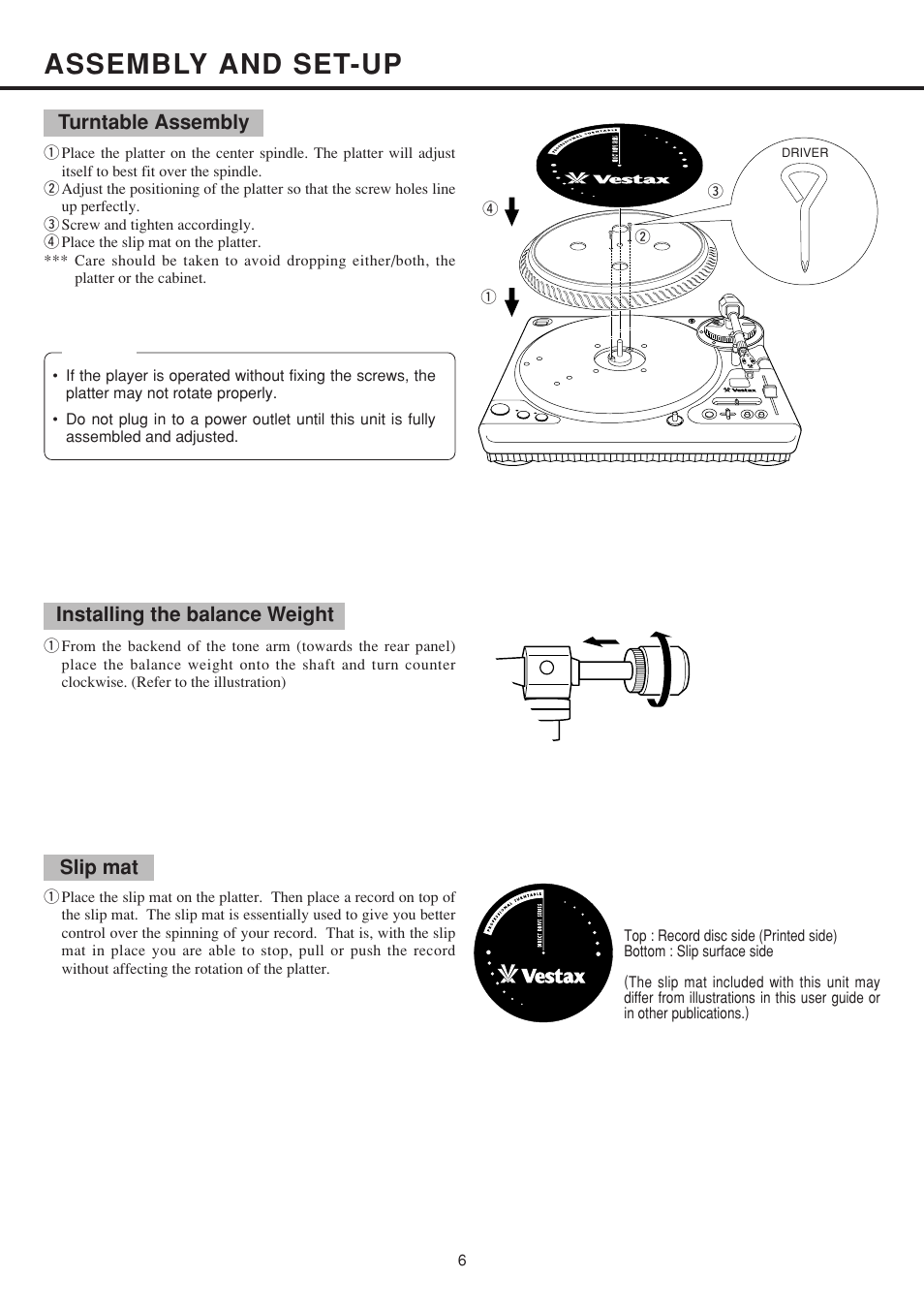 Assembly and set-up | Vestax PDX-2300 User Manual | Page 7 / 14