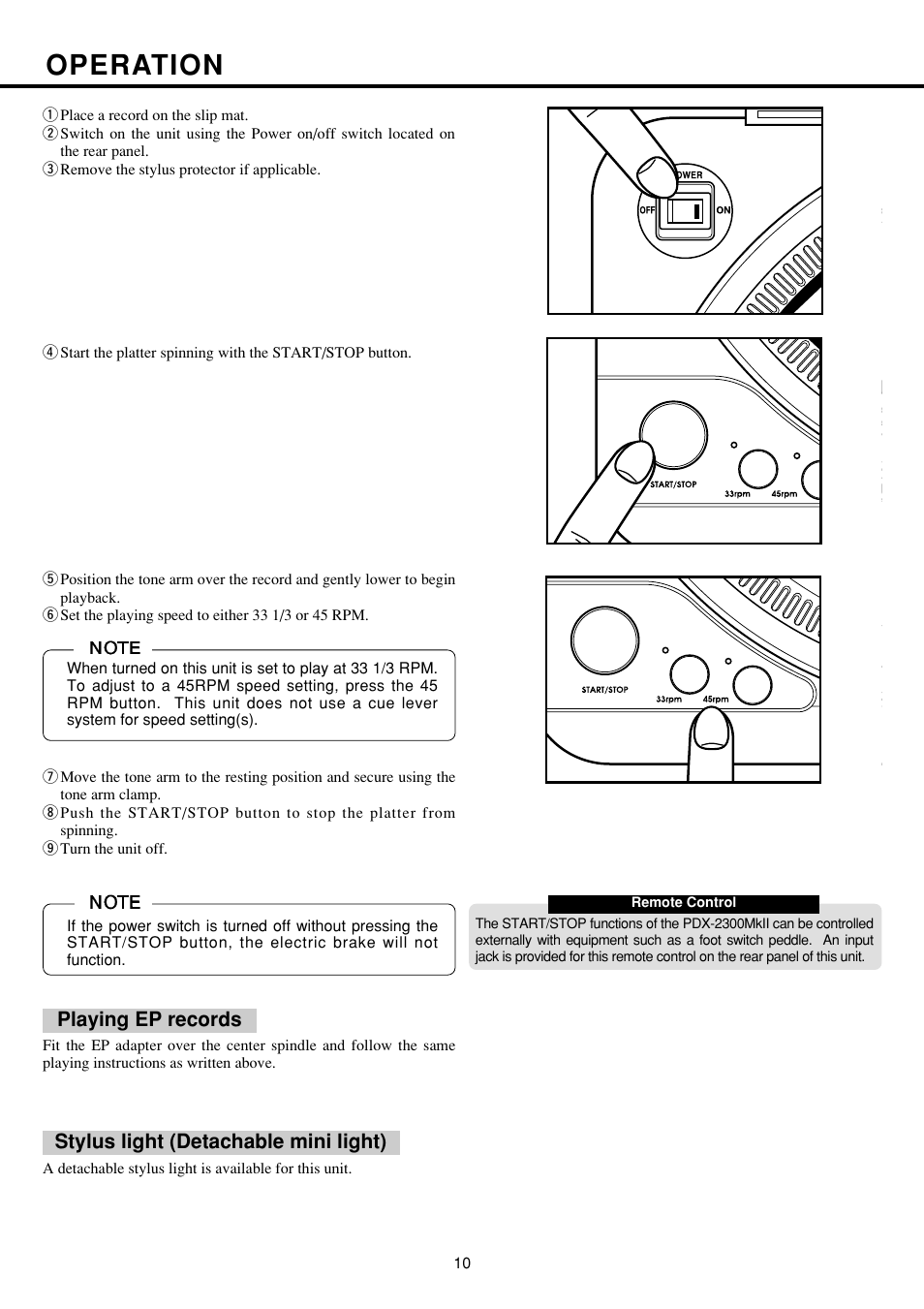 Operation | Vestax PDX-2300MkII  EN User Manual | Page 11 / 14