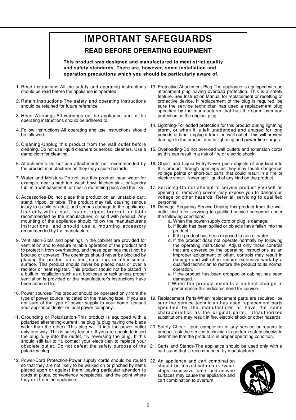 Important safeguards, Read before operating equipment | Vestax PDX-2300 MkII PDX-2300 MkII Pro User Manual | Page 3 / 14