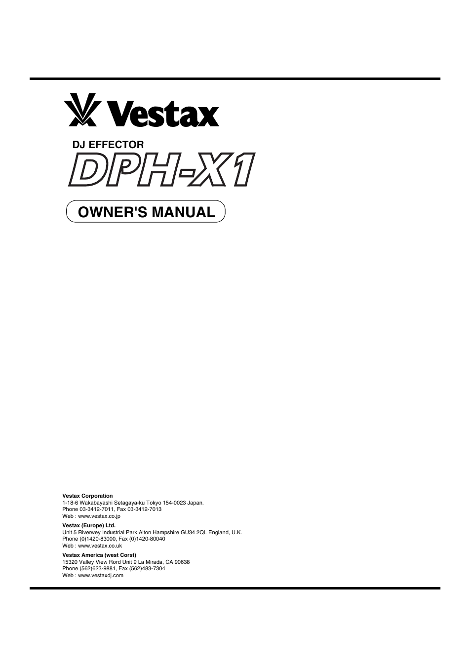 Vestax DJ Effector User Manual | 9 pages