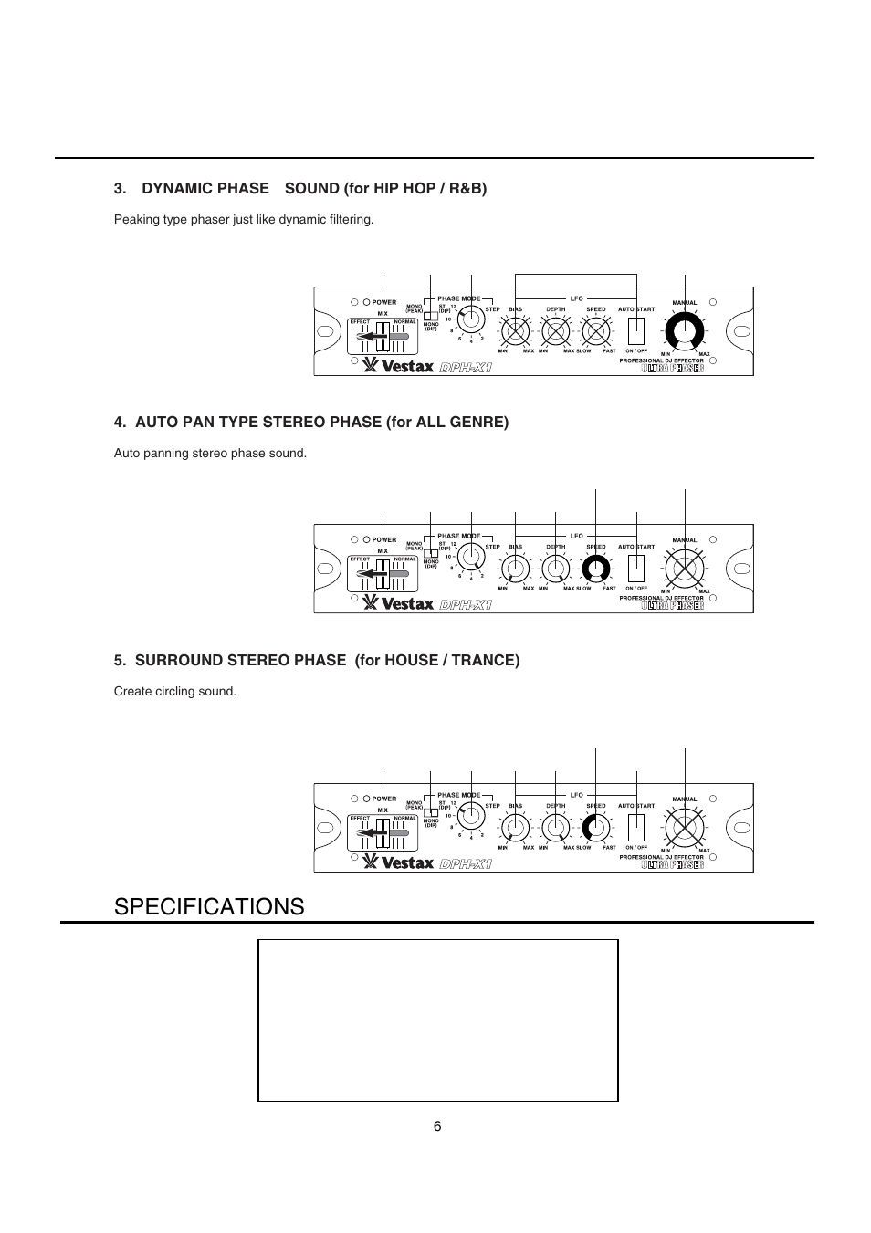 Specifications | Vestax DJ Effector User Manual | Page 7 / 9