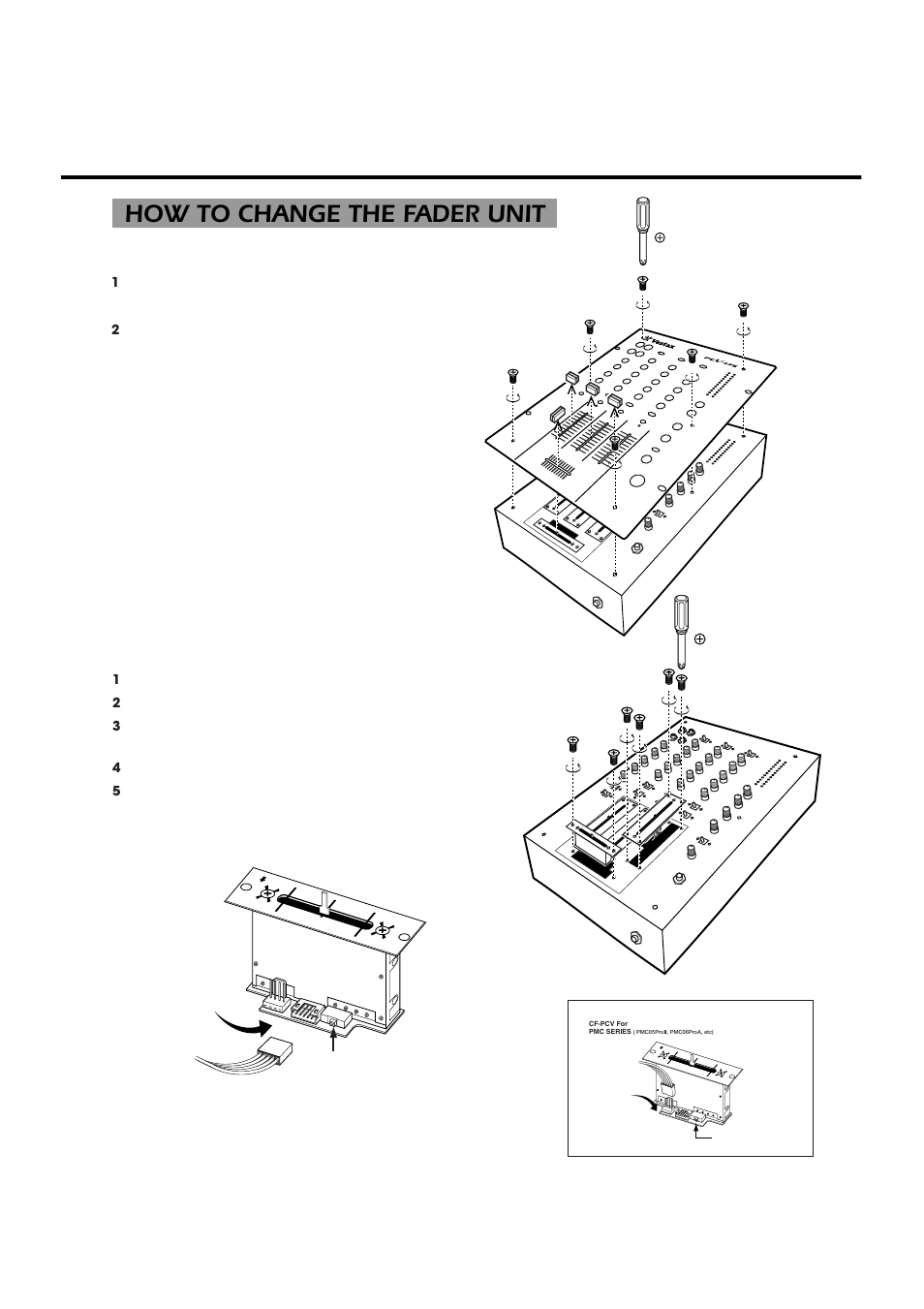 How to change the fader unit, How to remove the top panel | Vestax PCV-175 User Manual | Page 7 / 13