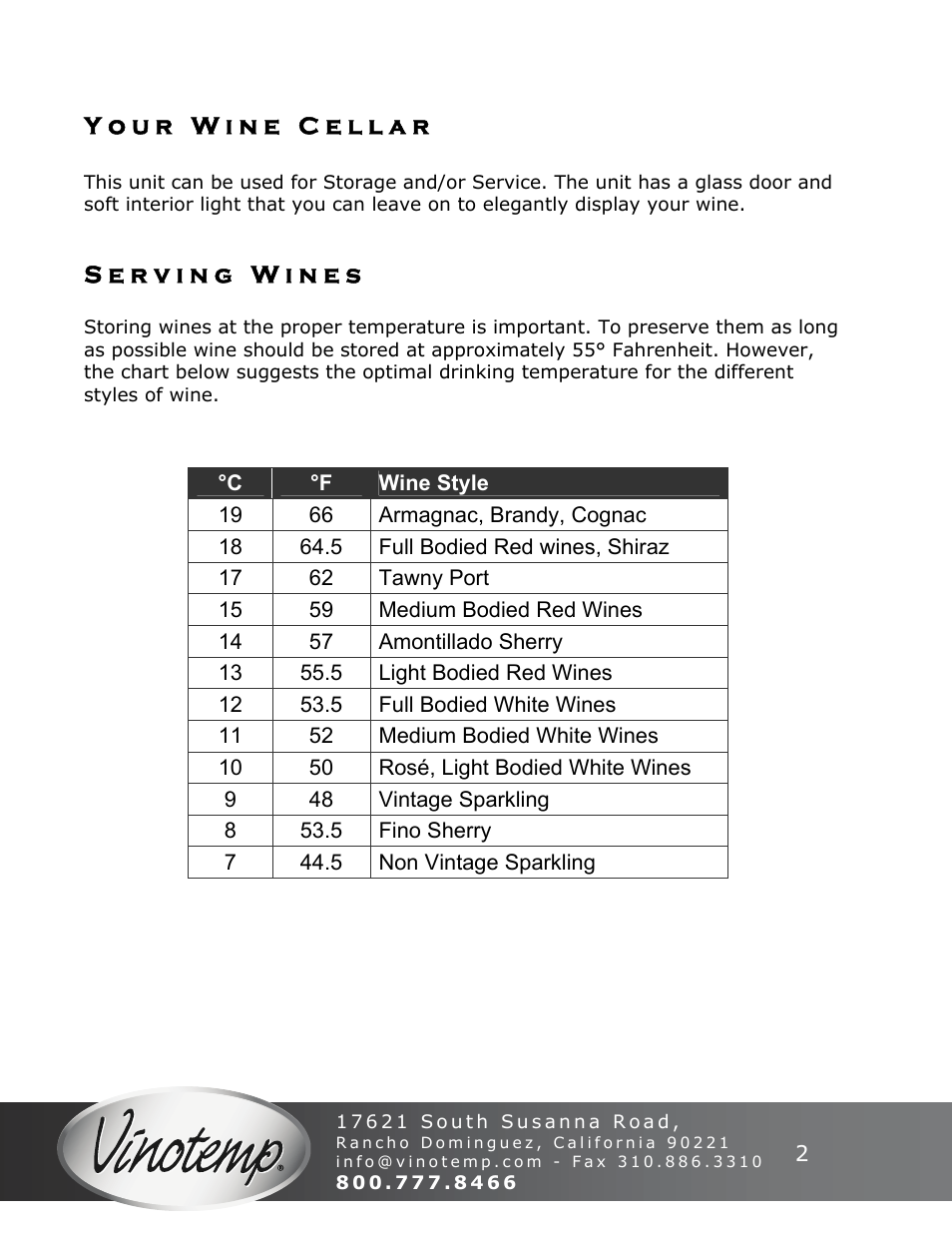 Vinotemp VT-50SBW User Manual | Page 2 / 16