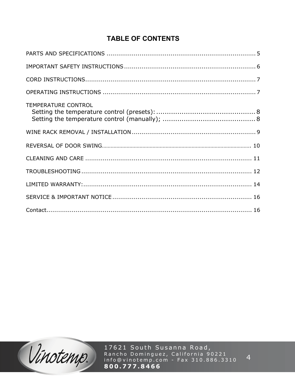 Vinotemp VT-50SBW User Manual | Page 4 / 16