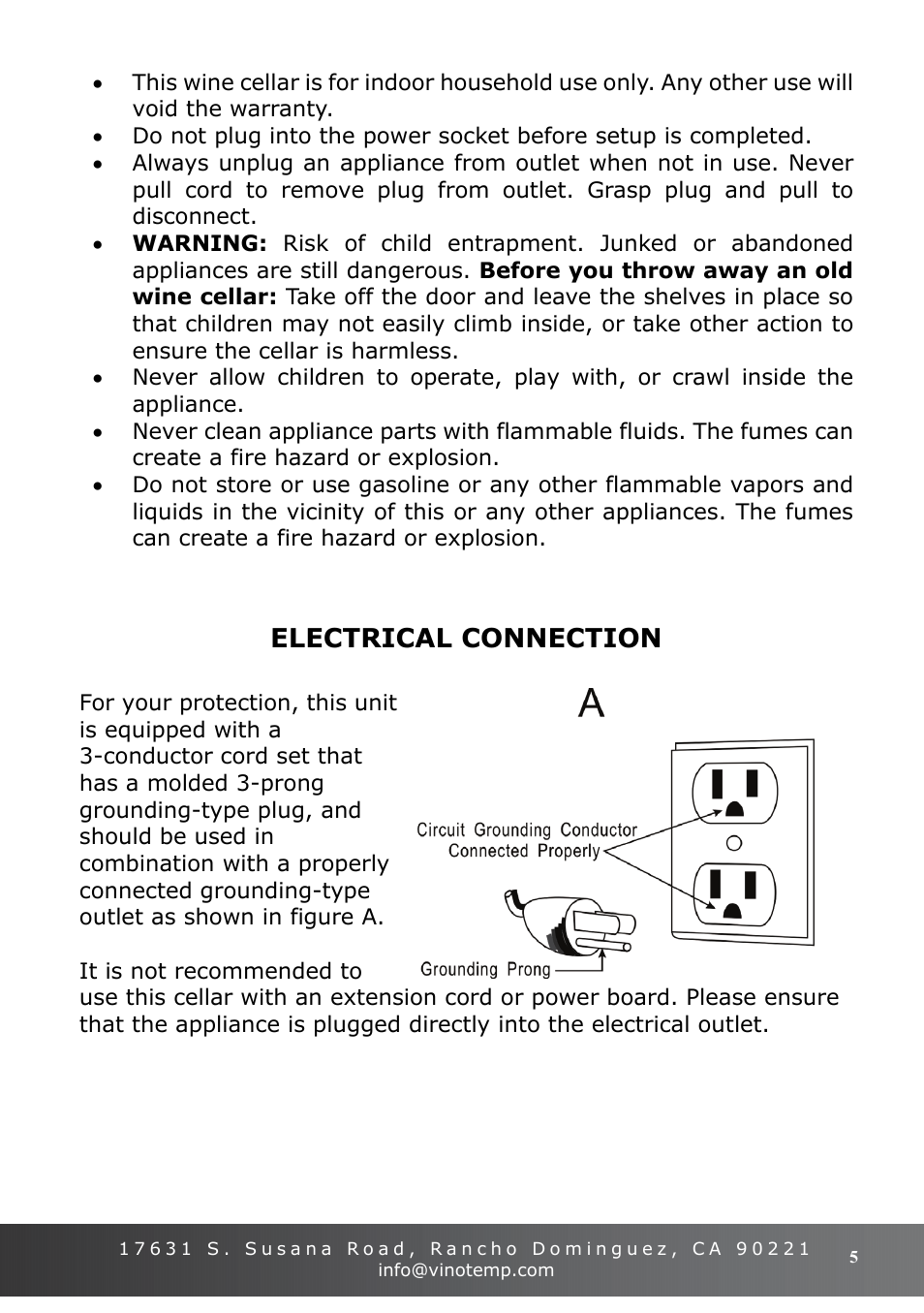 Electrical connection | Vinotemp VT-16TEDS User Manual | Page 5 / 12