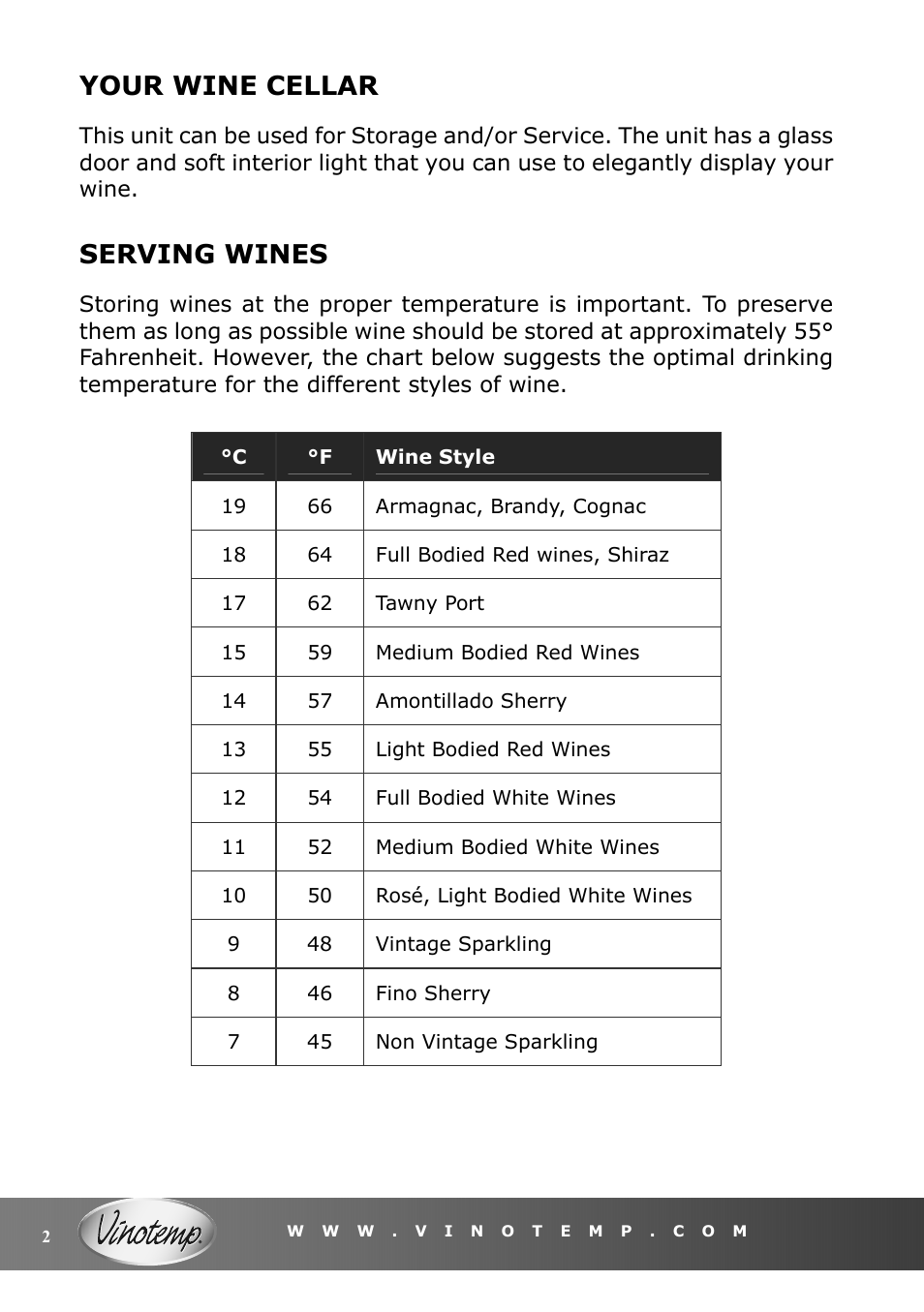 Your wine cellar, Serving wines | Vinotemp VT-15 TS User Manual | Page 2 / 12