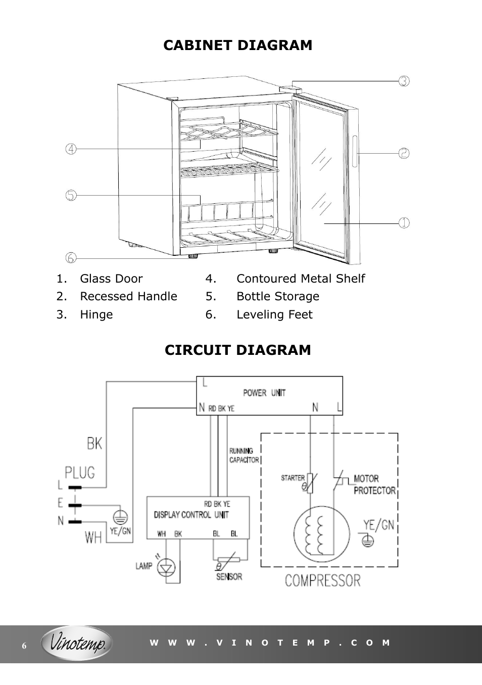 Cabinet diagram, Circuit diagram | Vinotemp VT-15 TS User Manual | Page 6 / 12