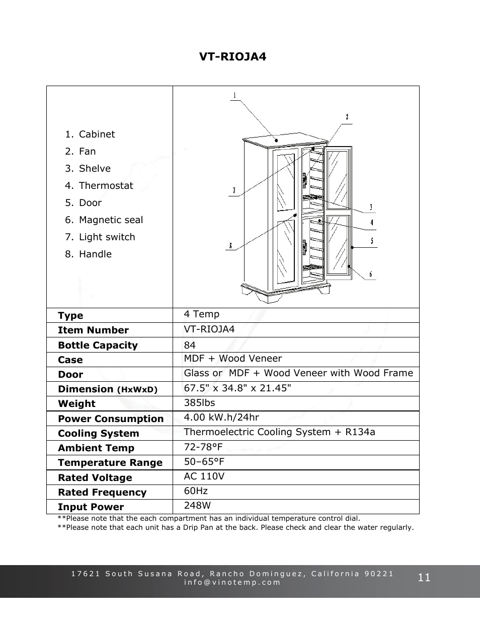 Vinotemp Portofino User Manual | Page 11 / 28