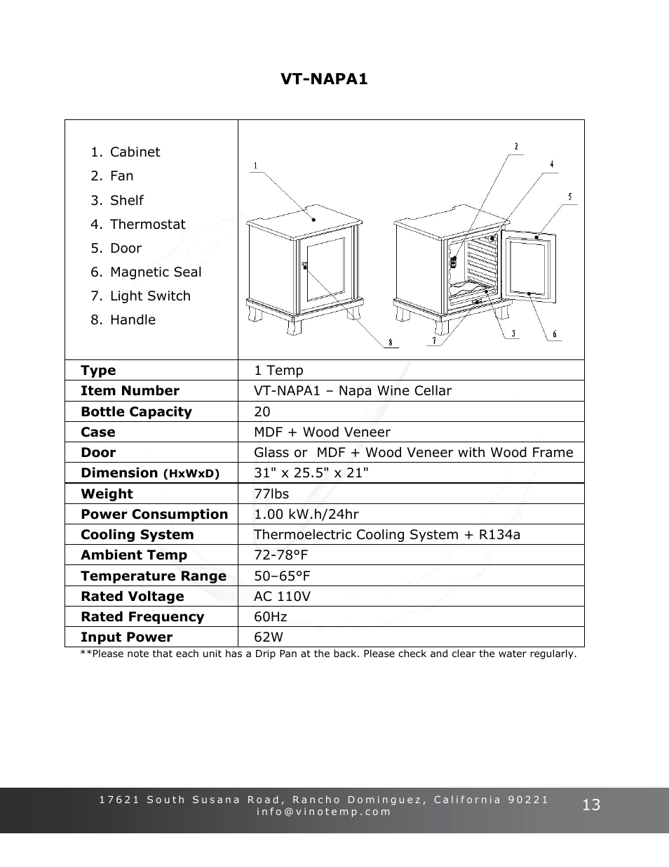 Vinotemp Portofino User Manual | Page 13 / 28