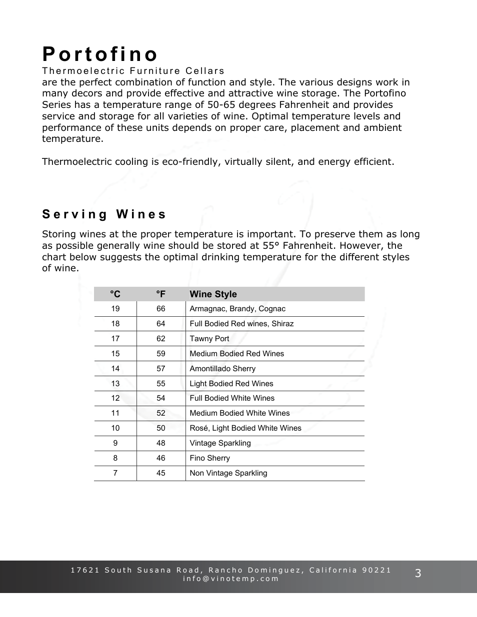 Vinotemp Portofino User Manual | Page 3 / 28