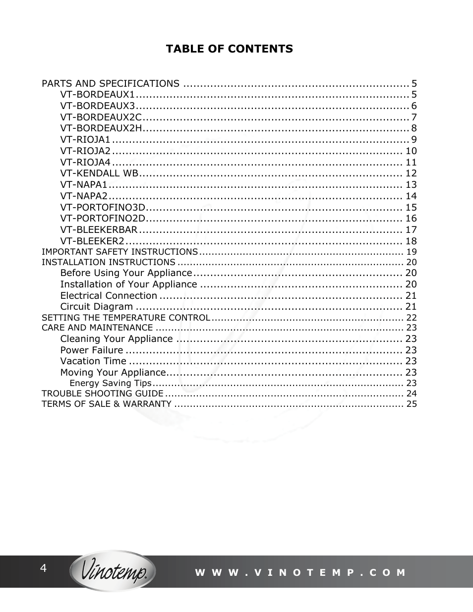 Vinotemp Portofino User Manual | Page 4 / 28