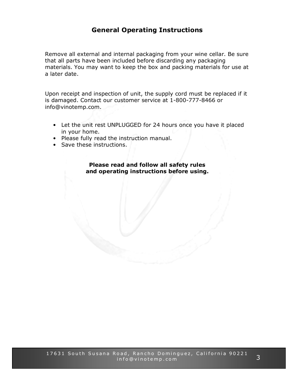 Vinotemp VT-34 TS User Manual | Page 3 / 12