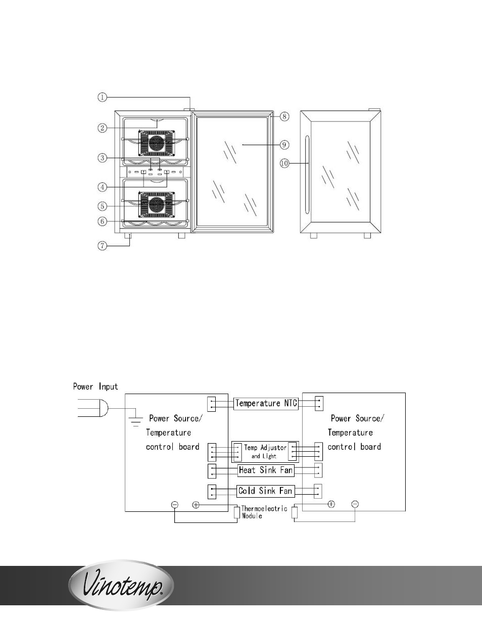 Cabinet and circuit diagram, Cabinet diagram, Circuit diagram | Vinotemp VT12TEDS2Z User Manual | Page 6 / 16