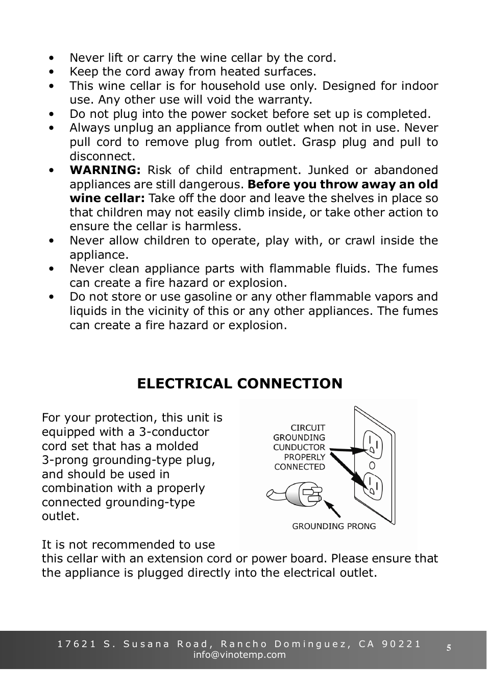 Electrical connection | Vinotemp VT-6TEDS User Manual | Page 5 / 12