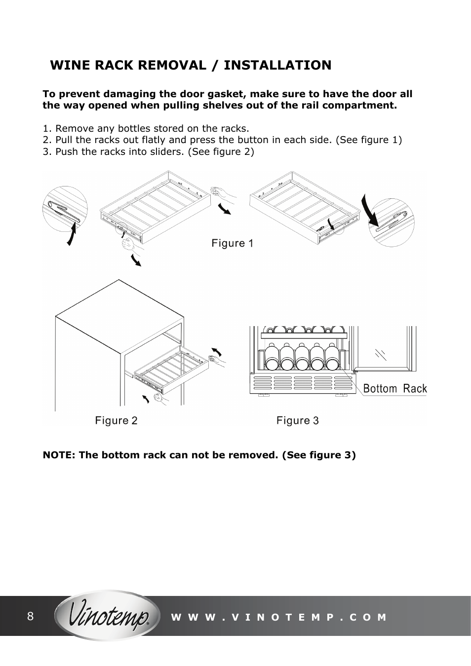 Wine rack removal / installation | Vinotemp VT-45 User Manual | Page 9 / 16