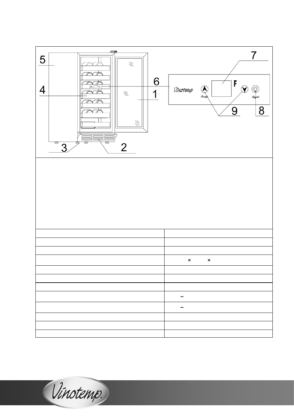 Parts and specifications | Vinotemp VT-26 User Manual | Page 6 / 16