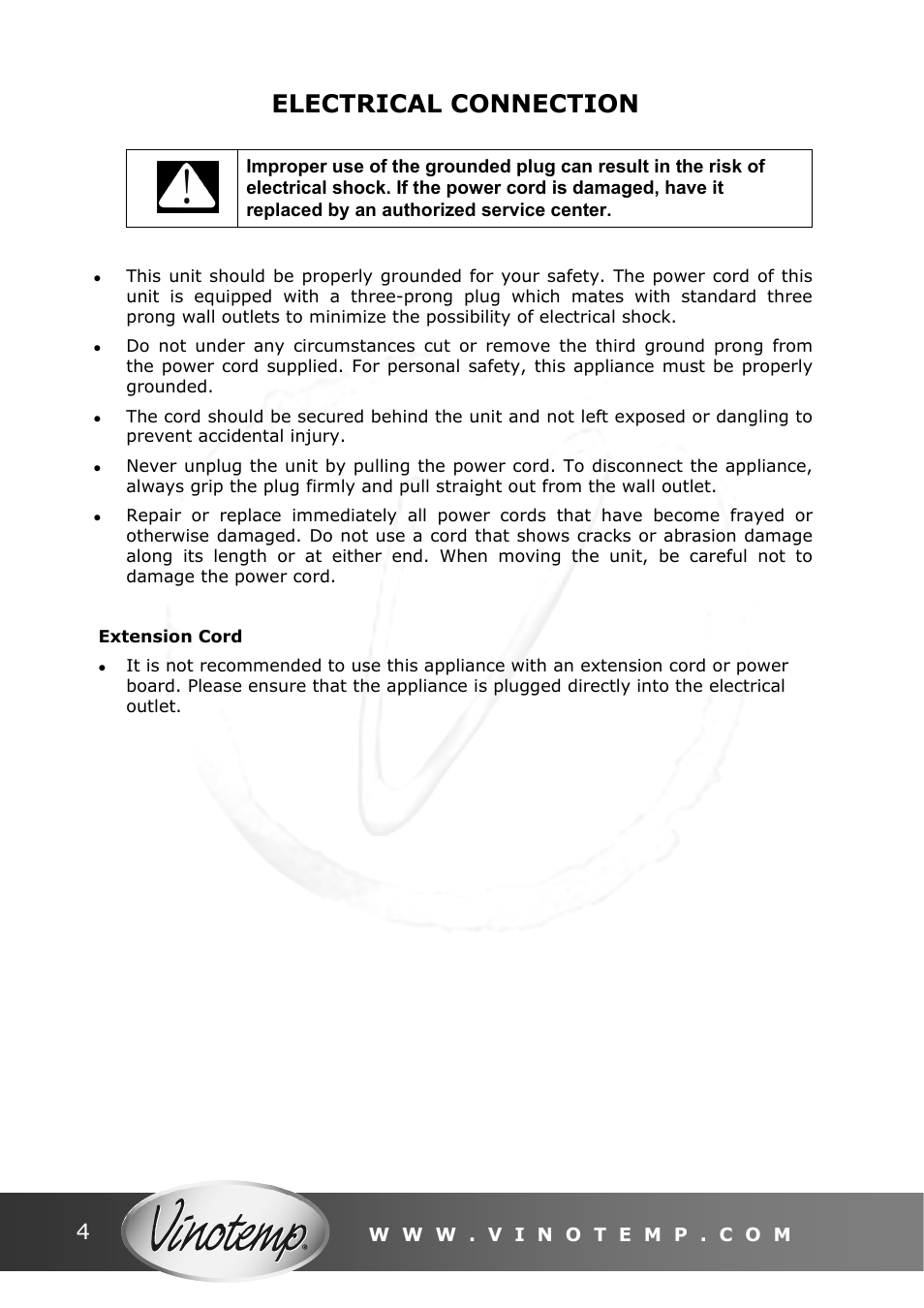 Electrical connection | Vinotemp VT - IMSW User Manual | Page 4 / 12