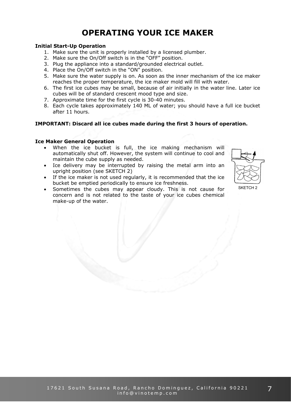 Operating your ice maker | Vinotemp VT - IMSW User Manual | Page 7 / 12