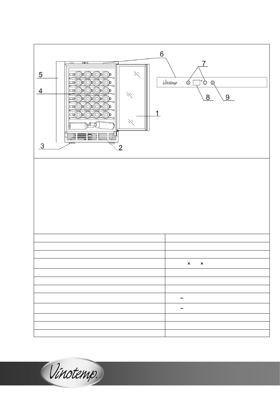 Parts and specifications | Vinotemp VT-58 User Manual | Page 6 / 16