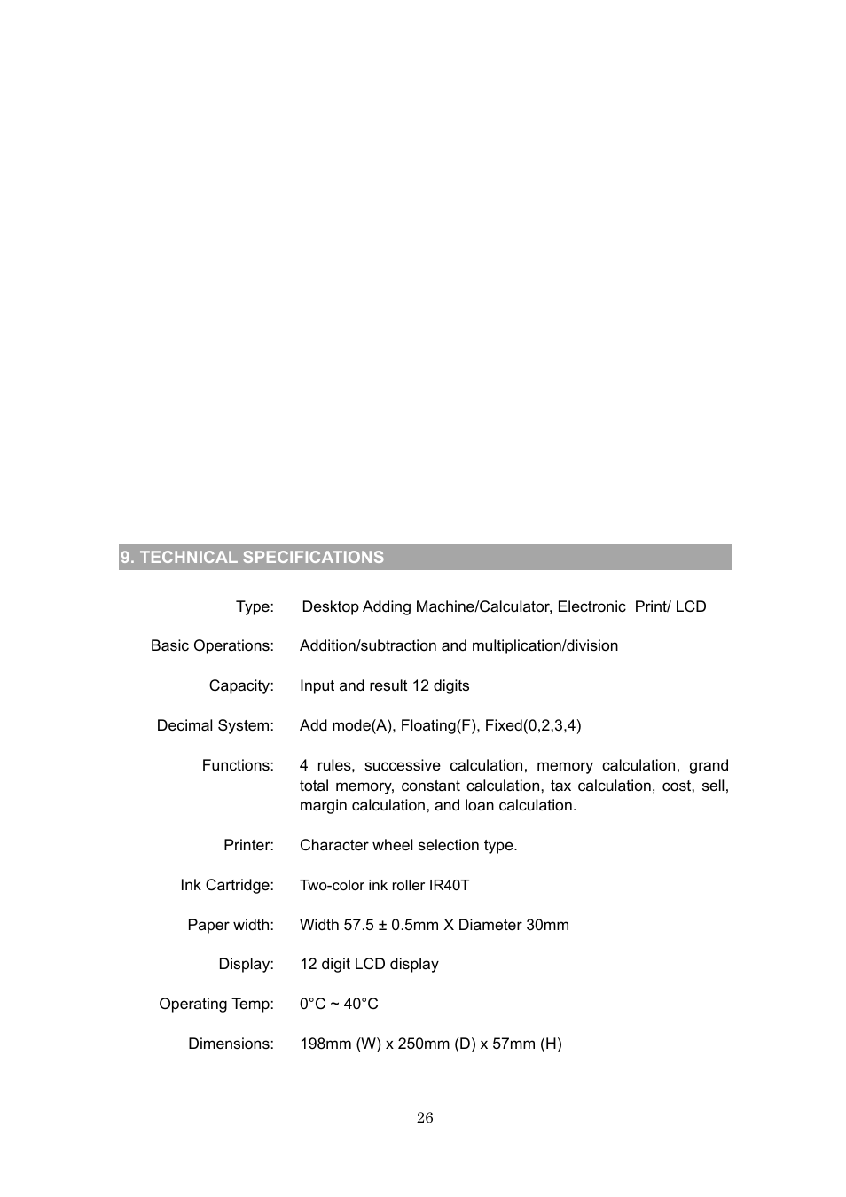 Technical specifications | Victor PL3000 User Manual | Page 26 / 27