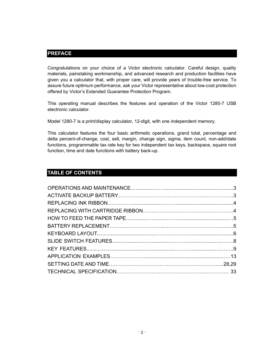 Victor 1280-7 USB User Manual | Page 2 / 33