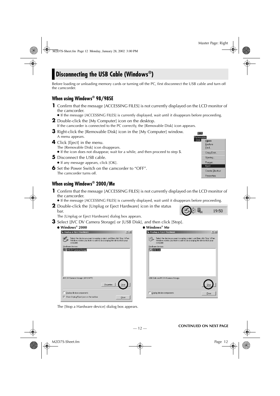 Disconnecting the usb cable (windows | Victor LYT1037-001A User Manual | Page 12 / 16