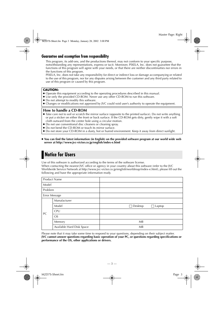 Notice for users, Guarantee and exemption from responsibility | Victor LYT1037-001A User Manual | Page 3 / 16