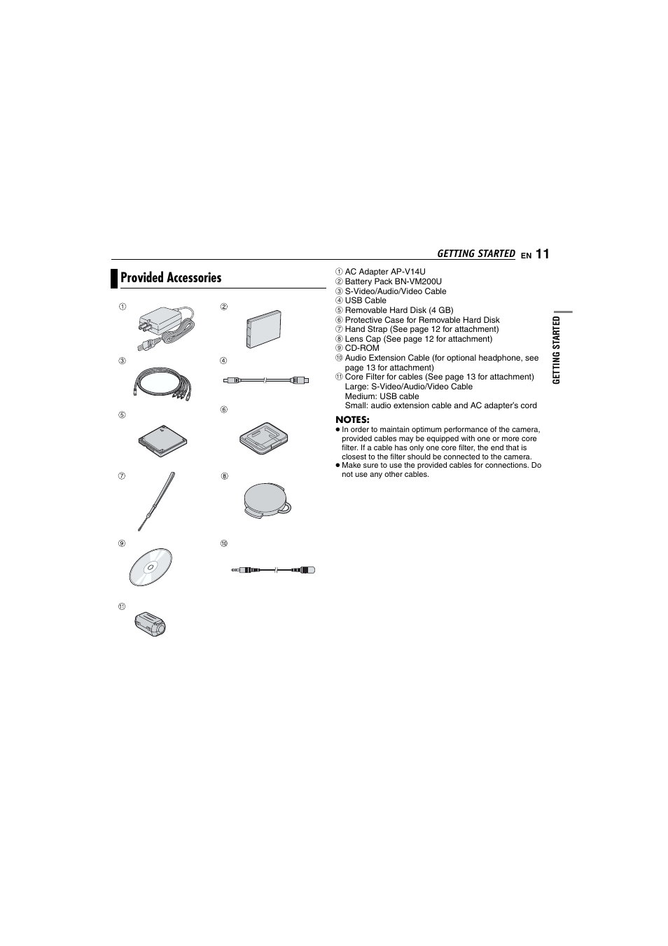 Supplied accessories, Provided accessories | Victor GZ-MC100 User Manual | Page 11 / 69