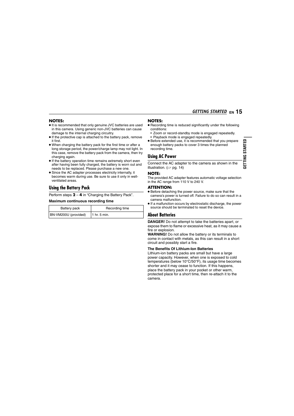 Using ac power | Victor GZ-MC100 User Manual | Page 15 / 69
