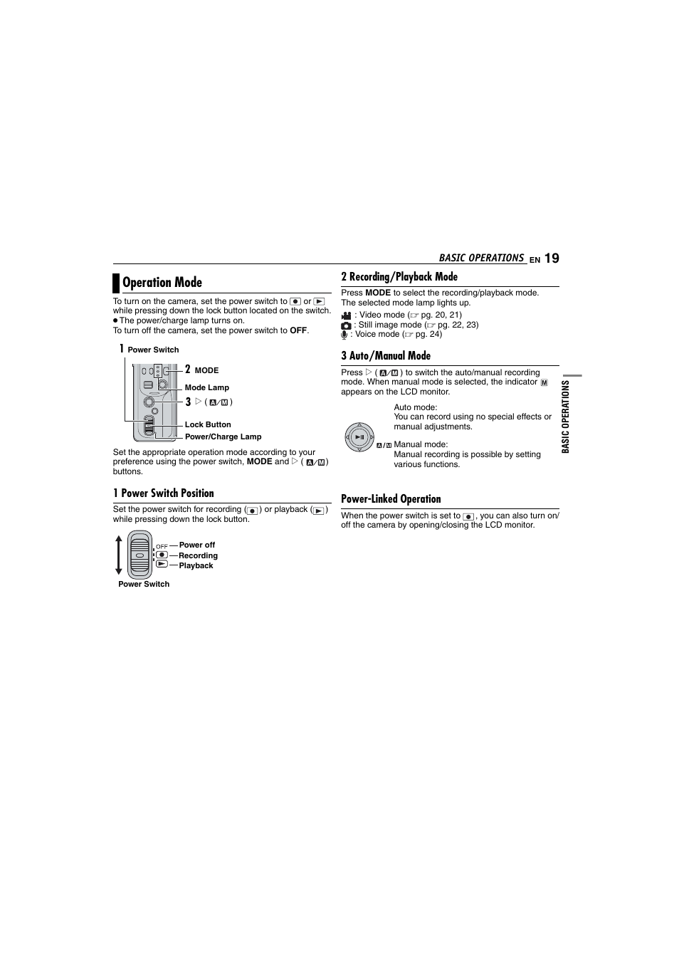 Basic operation, Operation mode | Victor GZ-MC100 User Manual | Page 19 / 69
