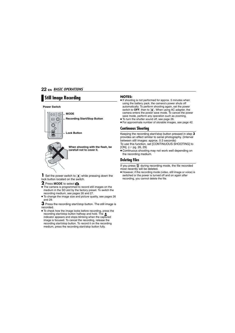 Still image recording | Victor GZ-MC100 User Manual | Page 22 / 69