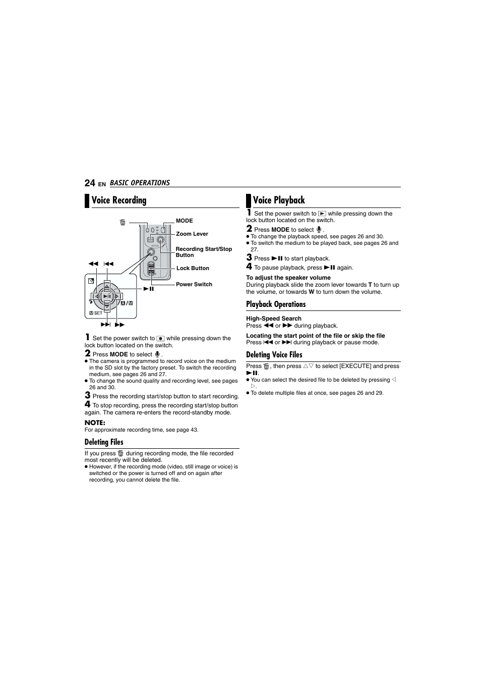 Voice recording, Voice playback | Victor GZ-MC100 User Manual | Page 24 / 69