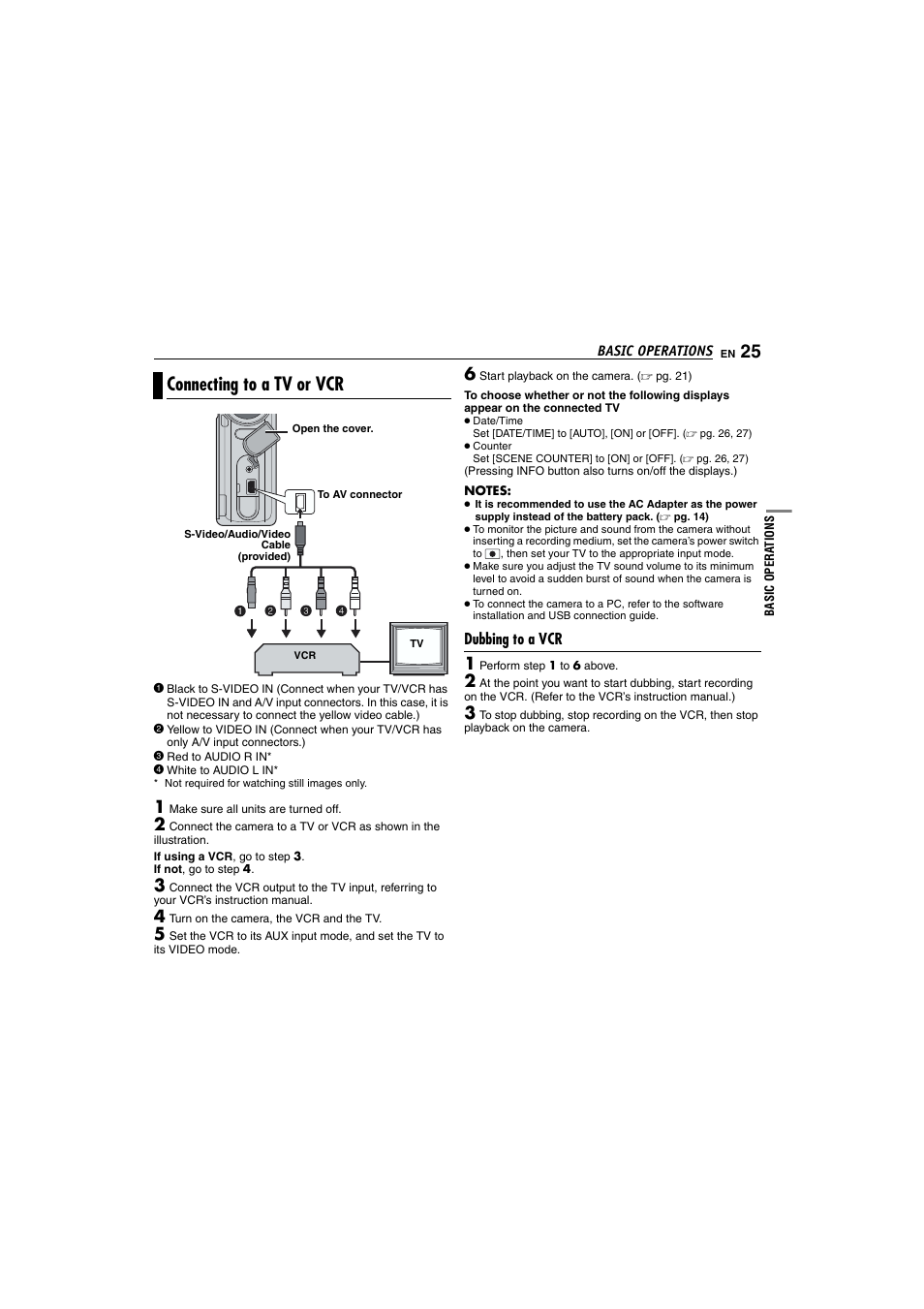 Connecting to a tv or vcr | Victor GZ-MC100 User Manual | Page 25 / 69