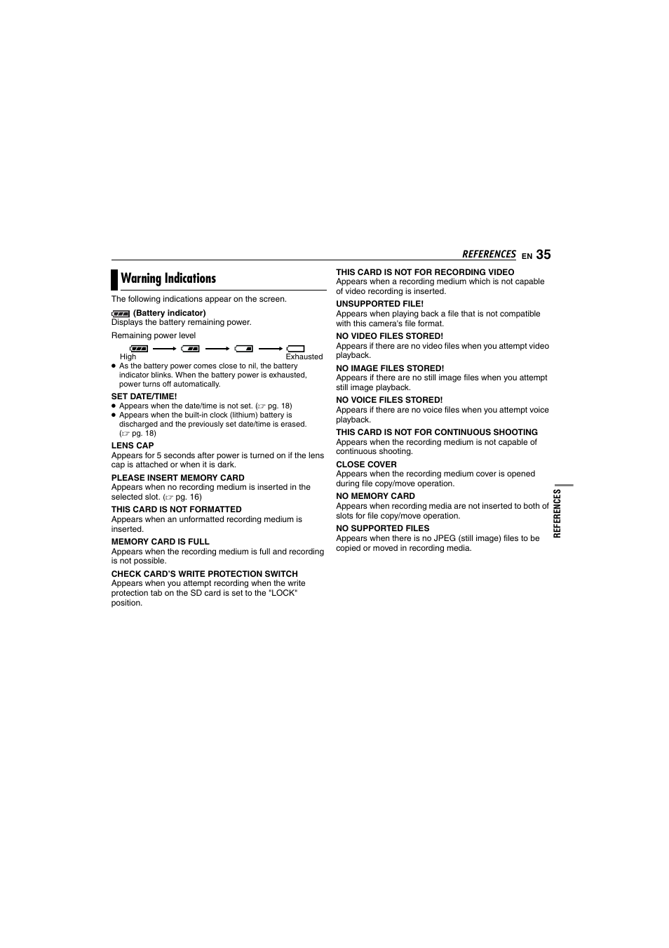 Warning indications | Victor GZ-MC100 User Manual | Page 35 / 69