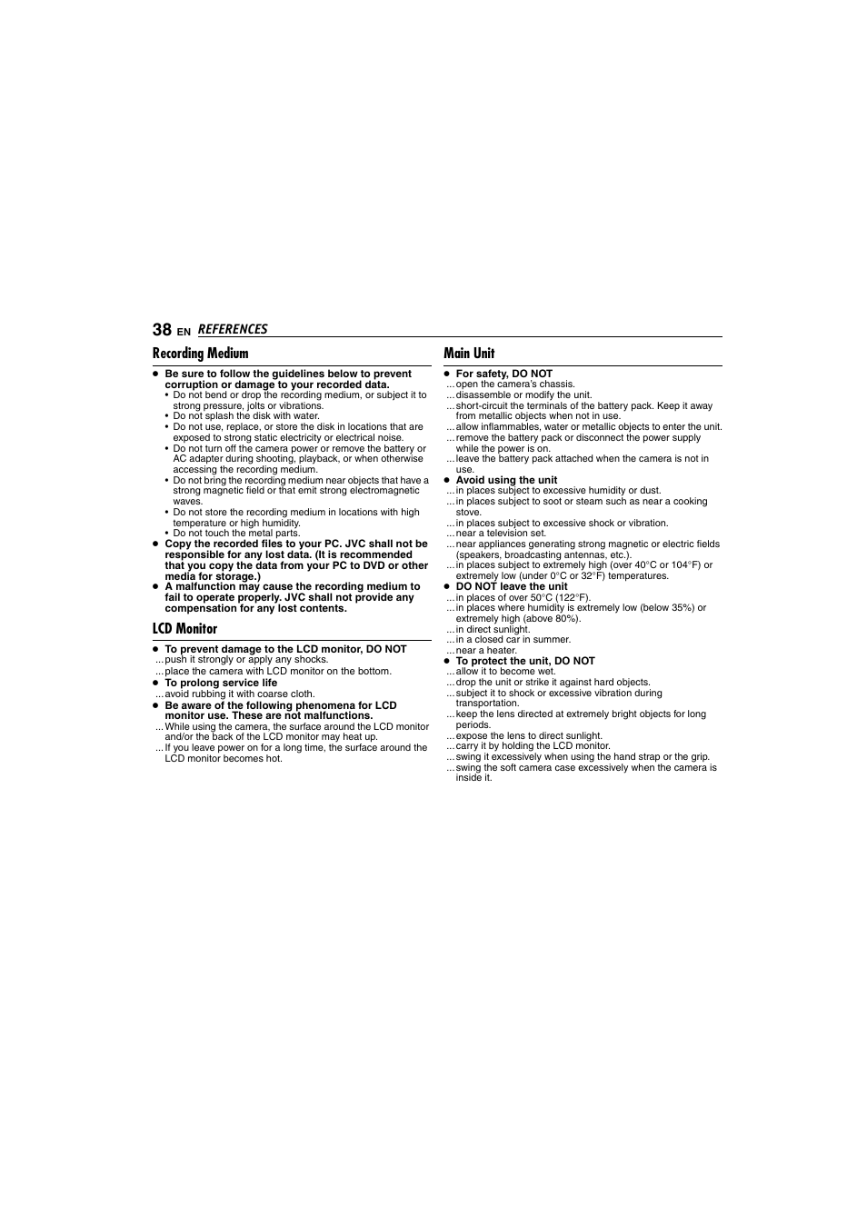 References recording medium, Lcd monitor, Main unit | Victor GZ-MC100 User Manual | Page 38 / 69