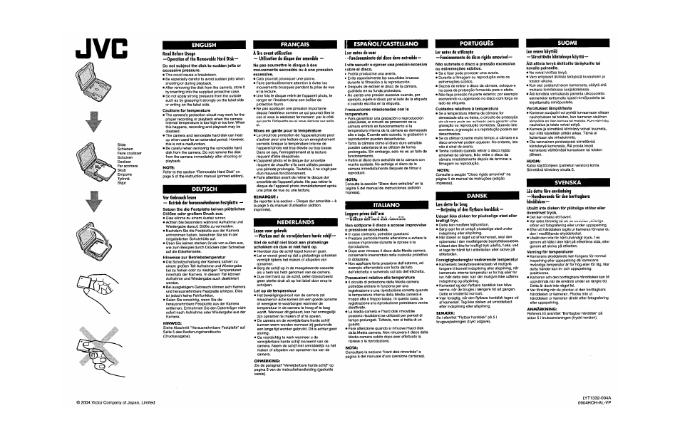 Note - operation of the removable hard drive | Victor GZ-MC100 User Manual | Page 63 / 69