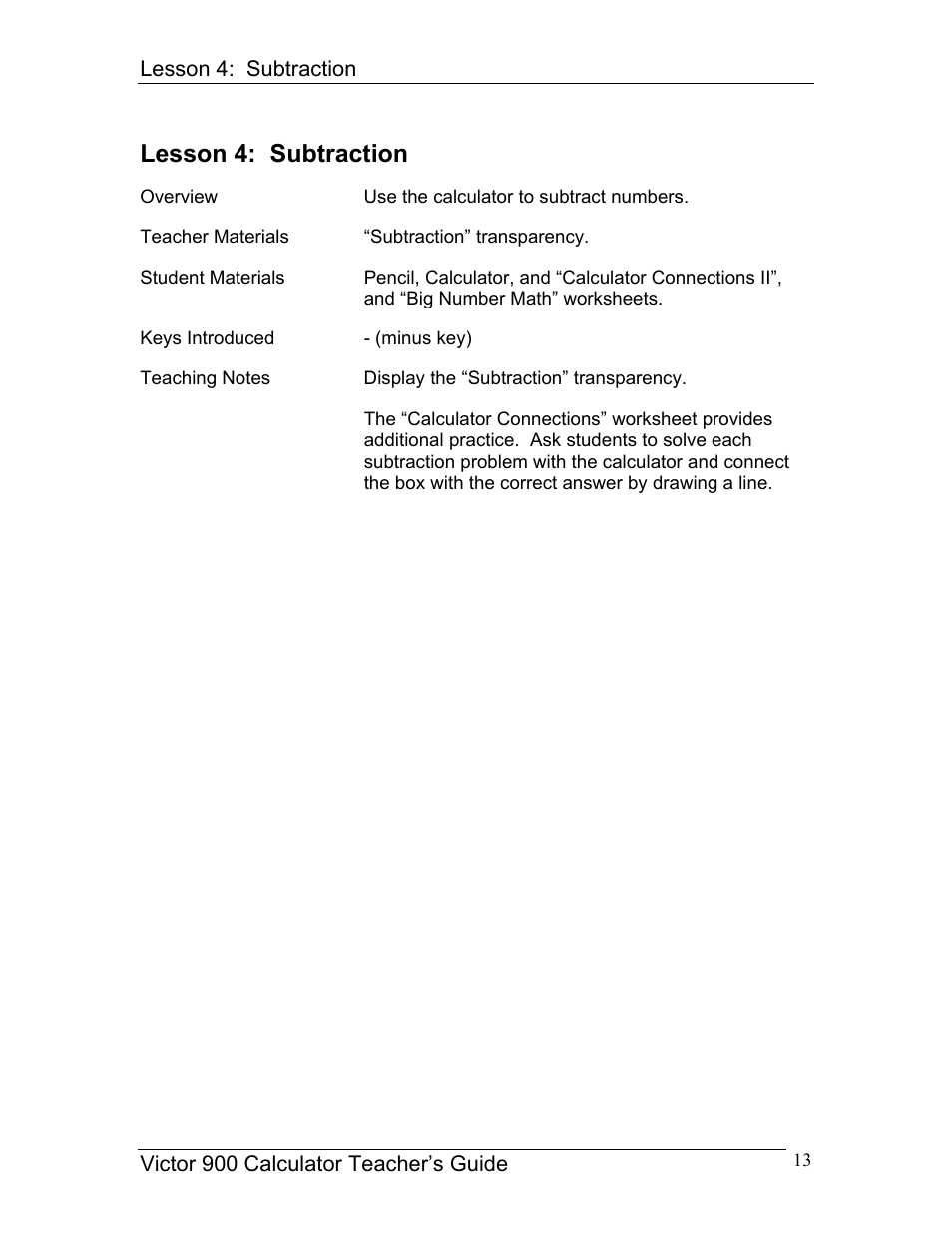 Lesson 4: subtraction | Victor 900 User Manual | Page 13 / 62